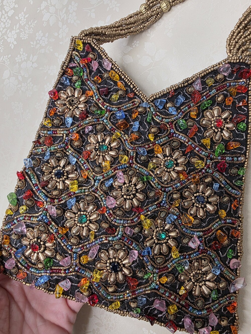 Bamboo Trading Co Vintage Beaded Evening Bag Colorful Gem Elements Bronze - Picture 11 of 11